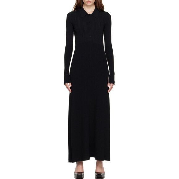 Maria McManus Ribbed Knit Maxi Dress w Collar in Black, size Small - Picture 1 of 7